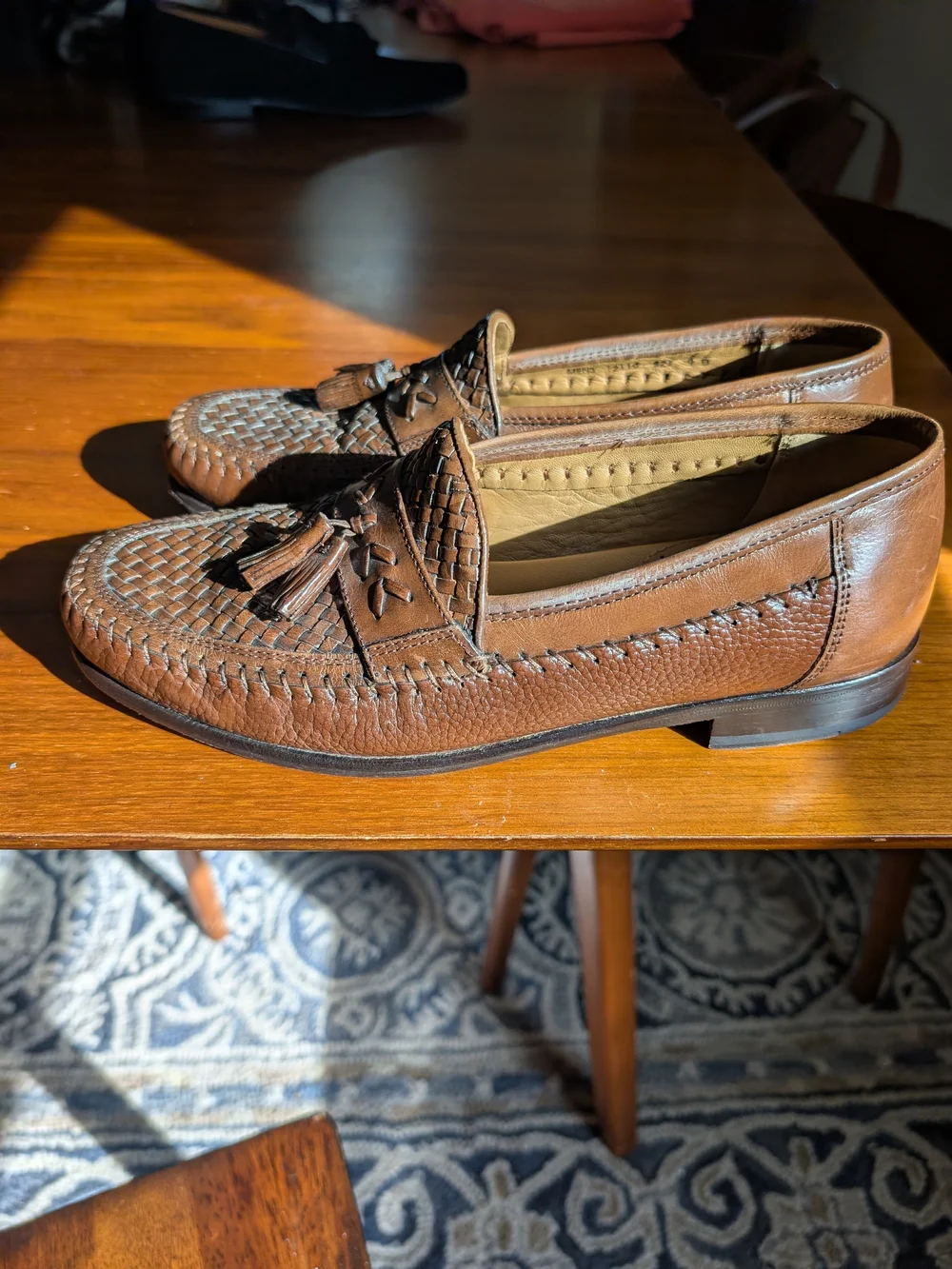 Florsheim Men’s 9D Brown Woven Leather Tassel Loafers Sheepskin